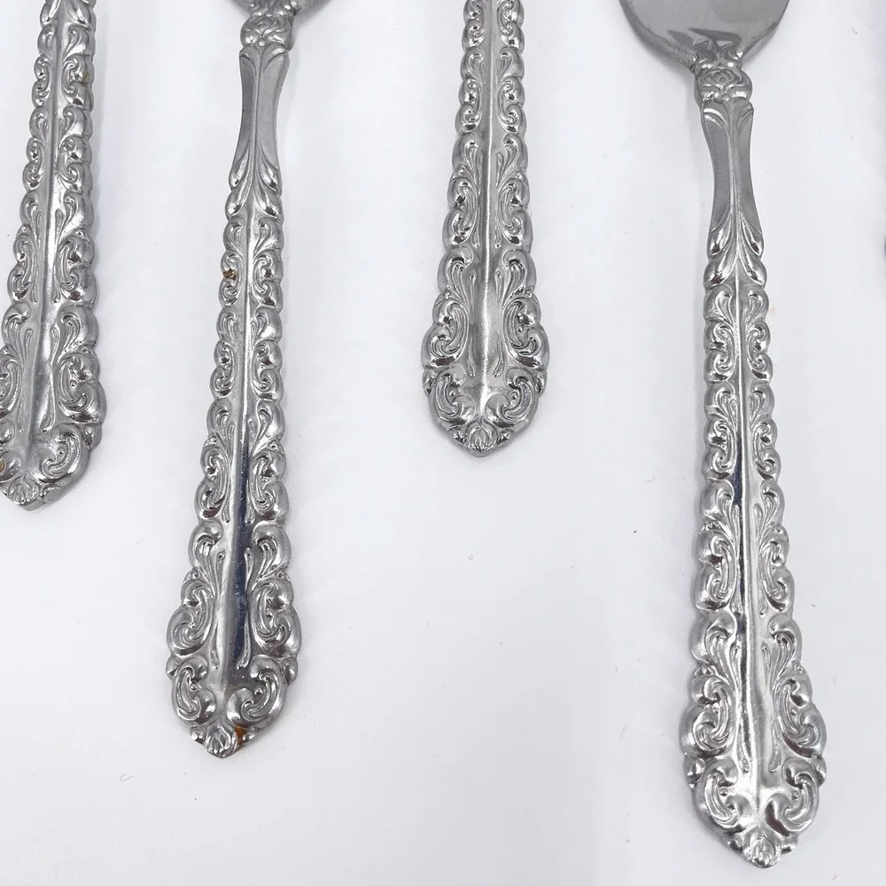 Golden Lifetime Rajah Salad Forks Vintage Ornate Stainless Japan 7pc